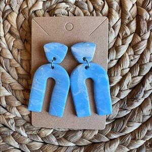 Handcrafted Blue Marble Clay Earrings